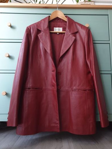 Burgundy Red Leather Jacket Size Uk 16