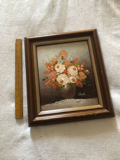 Grab an original painting - Lovely Peony Oil Painting on Canvas Signed "Stemple" - Rare
