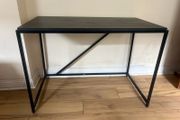 Dark Wood-Effect Big Desk Table Black Metal Frame