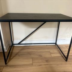 Dark Wood-Effect Big Desk Table Black Metal Frame