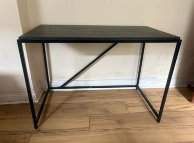 Dark Wood-Effect Big Desk Table Black Metal Frame