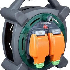 Masterplug Two Socket 20 Meters Retractable Weatherproof Case Reel