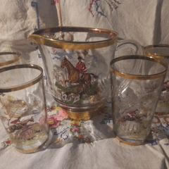 Vintage Hunting Scene Jug&Tumblers