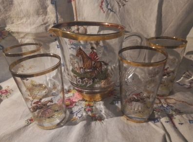 Vintage Hunting Scene Jug&Tumblers