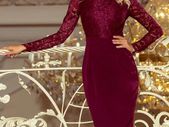 Elegant pencil dress lace top - Burgundy color