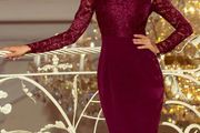 Elegant pencil dress lace top - Burgundy color