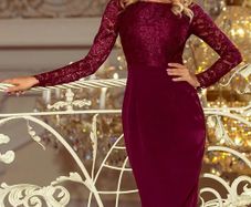 Elegant pencil dress lace top - Burgundy color