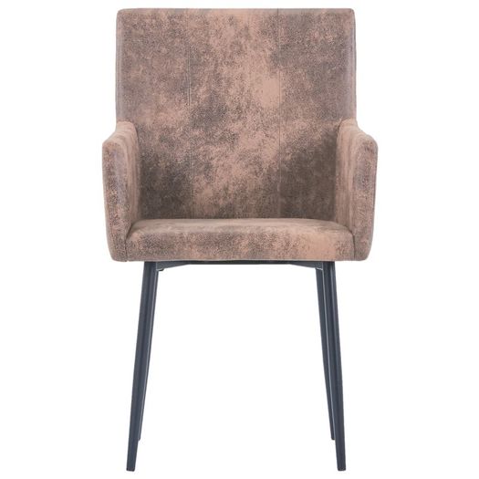 Dining Chairs with Armrests 6 pcs Brown Faux Suede Leather