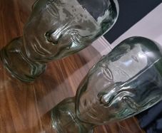 2 x Green Glass Head decorative display