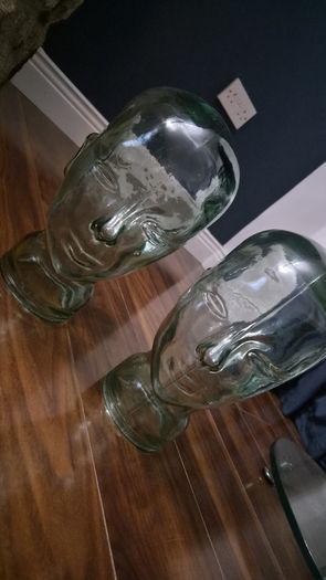 2 x Green Glass Head decorative display