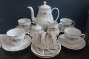 Fabulous Vintage Demi-Tasse Coffee Set for Six, Including the Coffee Pot, by Bohemia Porcelain, Made in Czechoslovakia