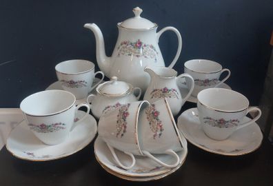 Fabulous Vintage Demi-Tasse Coffee Set for Six, Including the Coffee Pot, by Bohemia Porcelain, Made in Czechoslovakia