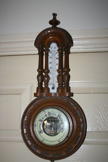 Vintage Barometer Thermometer Hand Carved Body Collectable 1950 Weather Checker L21"