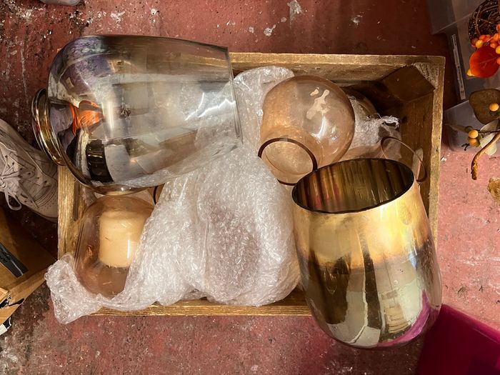 Approx. 40 Clear, Black, Brown, Amber & Gold Vases