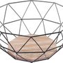 Black Geometric Metal Wire Wooden Base Decorative Storage/ Display Basket Fruit Bowl Image 2