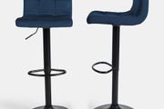 Breakfast Blue Bar Stools Set of 2 Adjustable Height Velvet Bar Stools, Soft Comfy Swivel With Footrest Metal Frame For Kitchen Counter - Navy