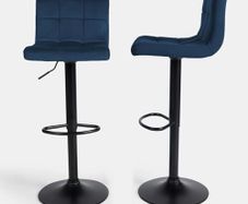 Breakfast Blue Bar Stools Set of 2 Adjustable Height Velvet Bar Stools, Soft Comfy Swivel With Footrest Metal Frame For Kitchen Counter - Navy