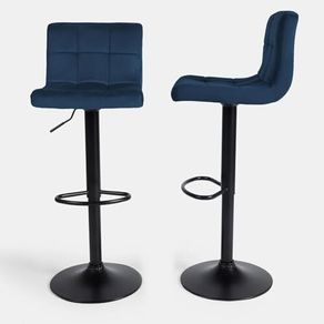 Breakfast Blue Bar Stools Set of 2 Adjustable Height Velvet Bar Stools, Soft Comfy Swivel With Footrest Metal Frame For Kitchen Counter - Navy