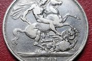 1891 United Kingdom 1 Silver Crown - Victoria 2nd portrait coin