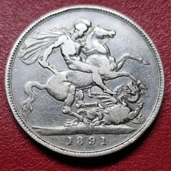 1891 United Kingdom 1 Silver Crown - Victoria 2nd portrait coin