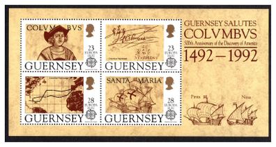 1992 Guernsey Europa: 500th Anniversary of Discovery of America by Columbus Commemorative Stamps Miniature Sheet Mint Never Hinged (MNH)