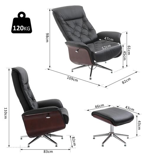 Executive Office Chair Recliner PU Leather w/ Footrest Black