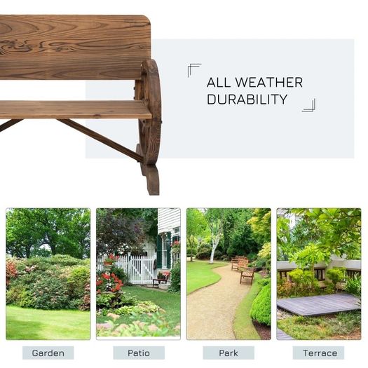 Wooden Cart Wagon Wheel 2 Seater Garden Bench Outdoor Garden Armrest Chair Rustic High Back Loveseat (FREE POSTAGE)