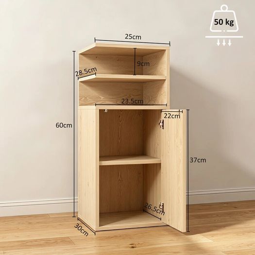 Set of 2 Slim Bedside Table with Open Cubbies and Cupboard