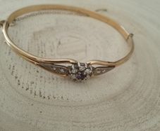 Vintage Rolled Gold Bangle Bracelet  Amethyst  Clear Stone Cluster