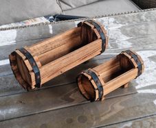 2 Rustic Wooden Barrel Planters   Garden Decorations