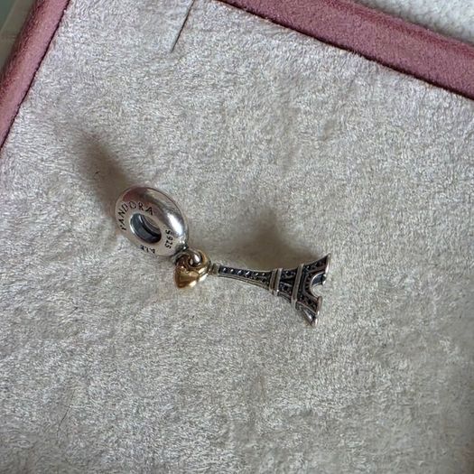 Pandora charm Eiffel Tower with gold heart very good condition hallmarked