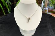 Solid Sterling Silver Snake Chain Necklace with Modernist Cross Pendant 925 Italy