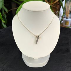 Solid Sterling Silver Snake Chain Necklace with Modernist Cross Pendant 925 Italy
