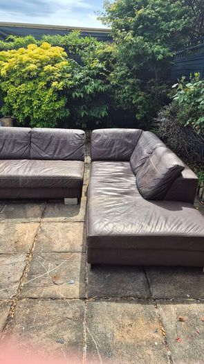 Premium Dark Brown Leather Corner Sofa & Matching Storage Ottoman