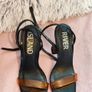 River Island Black Heels with Orange Strap & Acrylic Flared Heel Size UK 6 / EU 39 Image 5