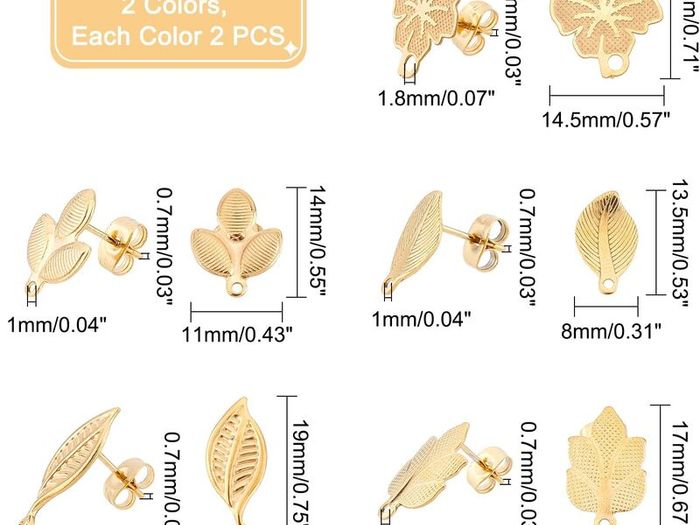 20Pcs 5 Style 2 Colors Stainless Steel Leaf Stud Earring Findings NEW