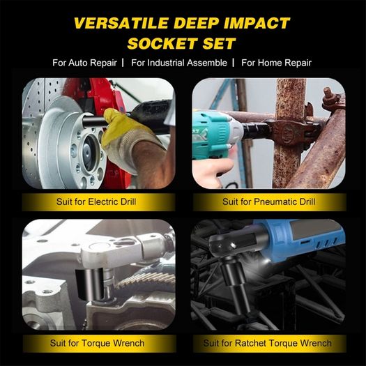 Socket wrench set, universal socket wrench set, deep-slot socket wrench set, pneumatic maintenance tool wrench 10 piece set