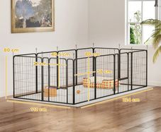 12 Panels Heavy Duty Dog Playpen with Doors, for Medium Dogs, 80cm High, Black