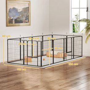 12 Panels Heavy Duty Dog Playpen with Doors, for Medium Dogs, 80cm High, Black