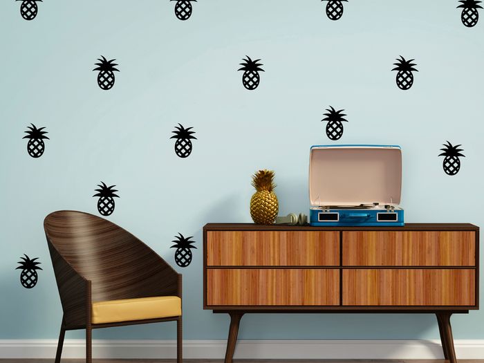 Pineapple Wall Decal, Pineapple Wall Stickers, Pineapple Pattern, Party Decor, Vinyl Decal Set, Wall Art, Unique Gold Decor