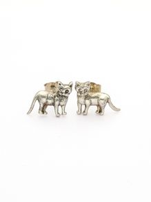 925 Vintage Sterling Silver Cats Stud Earrings
