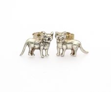 925 Vintage Sterling Silver Cats Stud Earrings