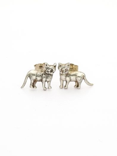 925 Vintage Sterling Silver Cats Stud Earrings
