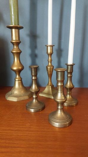 Fabulous Collection of Five Assorted Vintage/Antique Brass Candlesticks - Priced as a Collection, But Can be Sold Separately