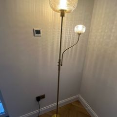 Lindby Aliette Floor Lamp with Reading Light - Gold & Amber Glass