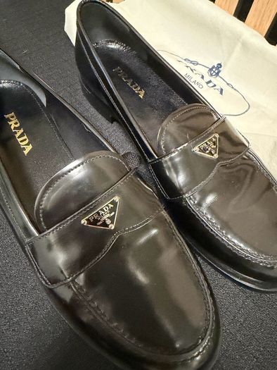 Women Prada Brushed Leather Loafers
