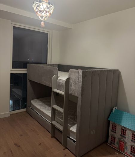 Modern Grey Velvet Bunk Bed Frame [+ 2 Mattresses Optional]