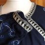 Next Ladies Navy Blue Cotton Linen Blend Boho Embrodierd Tassel Top L Includes postage Image 6