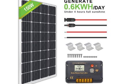 150W, 12V Solar Panel Kit with 20 A Solar Charge Controller and 5 m Solar Cable and Z Mounts for RV Boat Motor-home