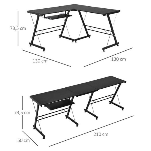 L-Shaped Corner Desk Computer Desk For Home Office Workstation w/Slide-Out Keyboard Tray Adjustable feet (FREE POSTAGE)